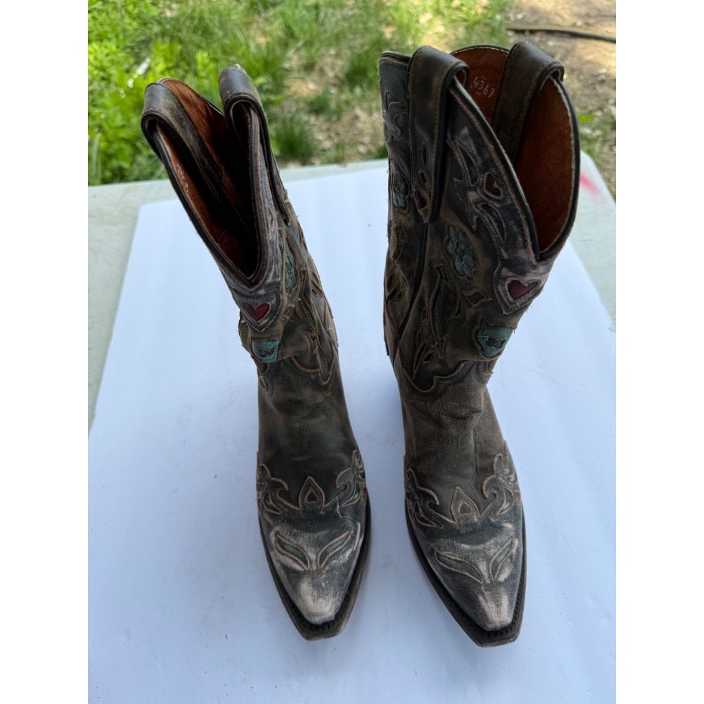 Dan Post Vintage Blue Bird Snip Toe Western Cowboy Boots Sz 7.5 M
